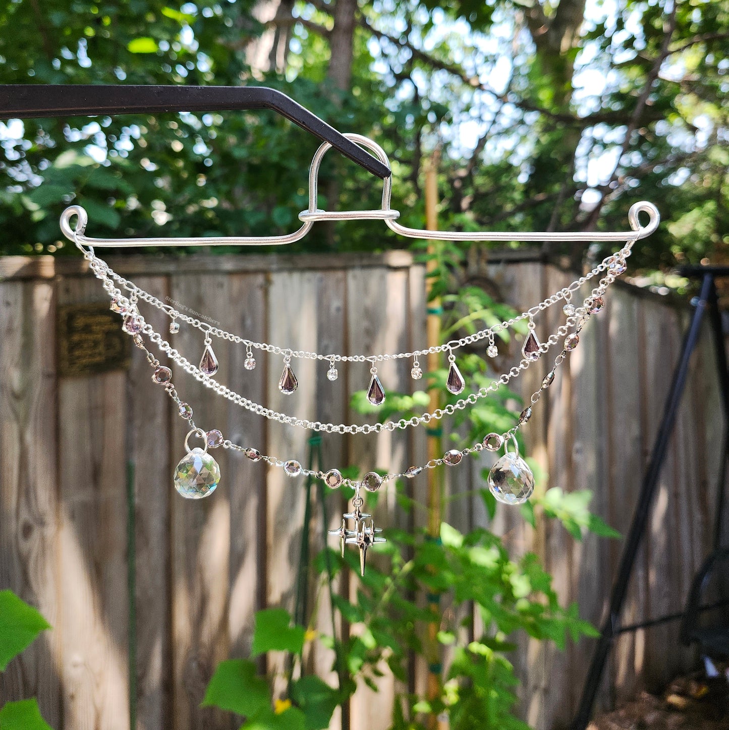Dusk Purple Teardrop Rearview Mirror Hanger With Suncatcher Drops
