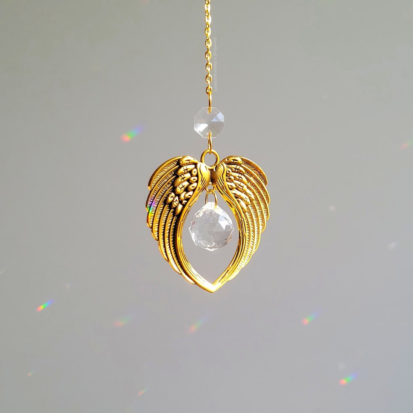 Angel Wing Memorial Suncatcher In Gold