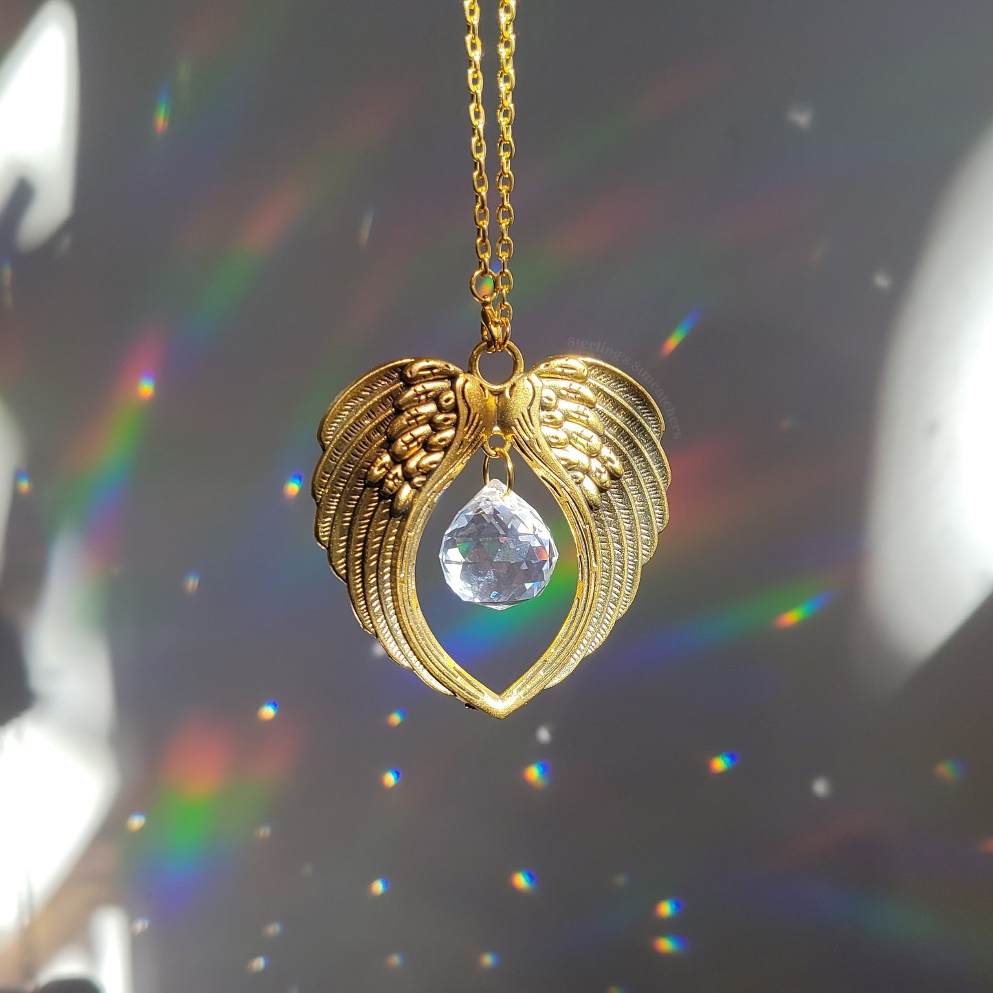 Angel Wing Memorial Suncatcher In Gold