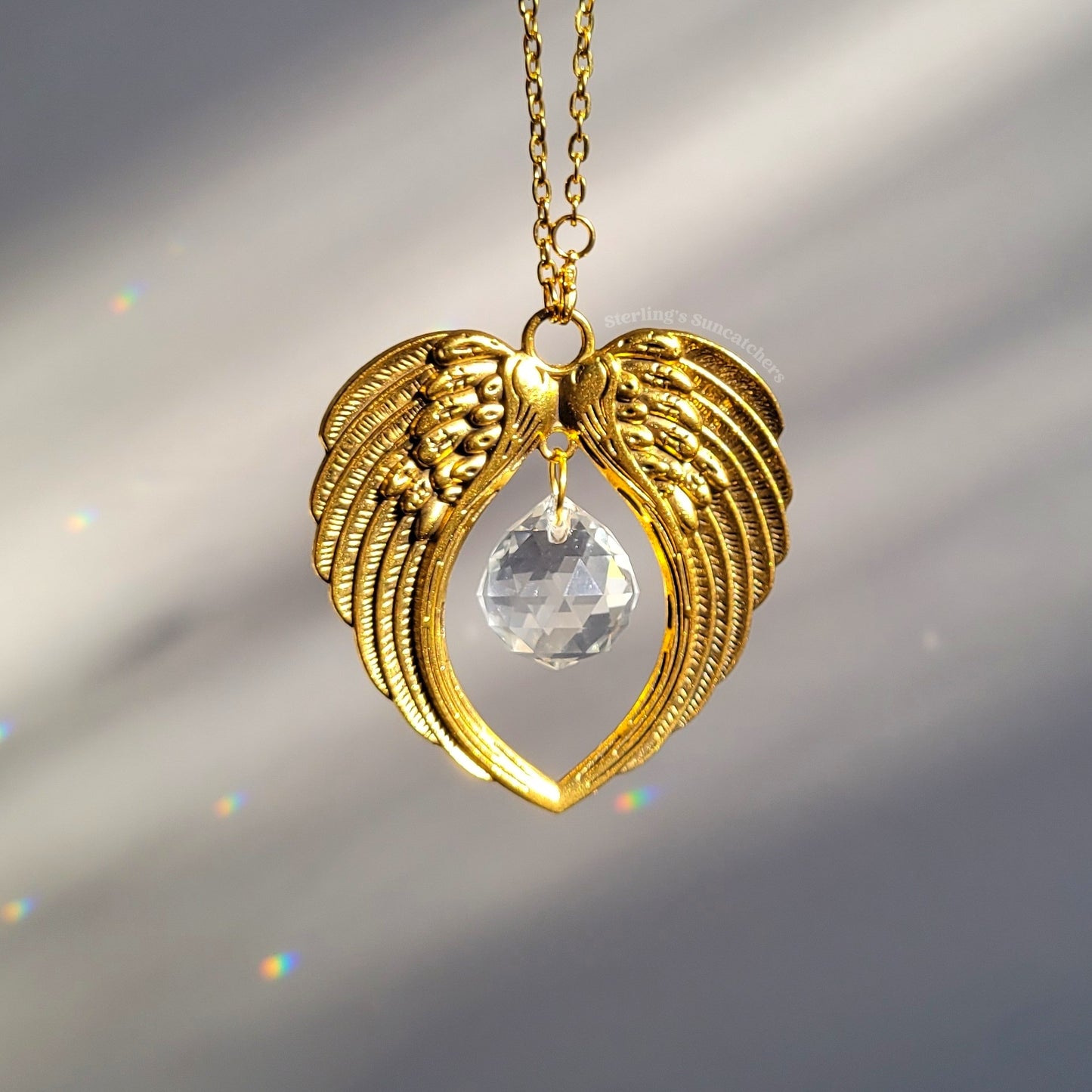 Angel Wing Memorial Suncatcher In Gold