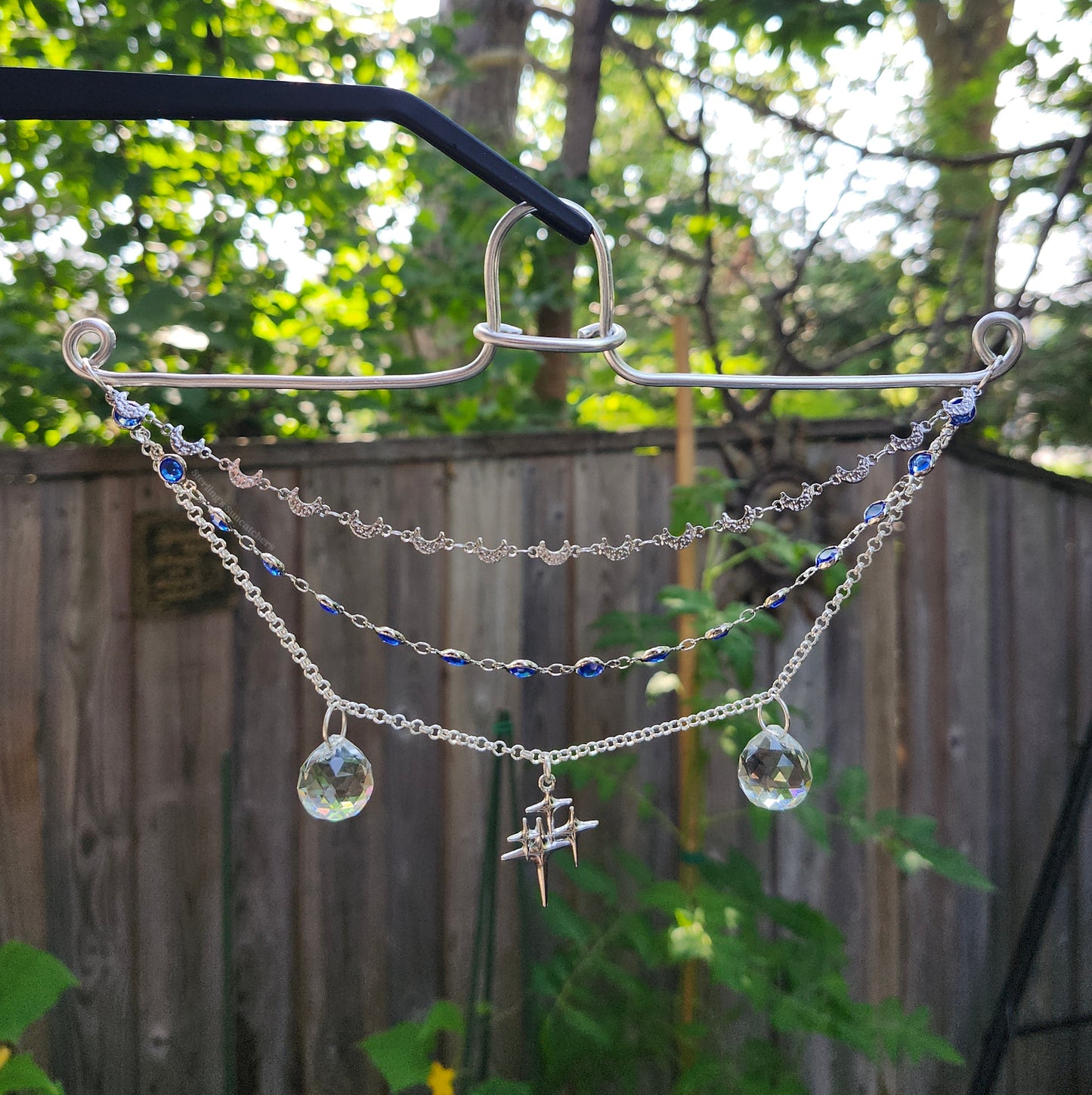 Crescent Moon Rearview Mirror Hanger With Suncatcher Drops